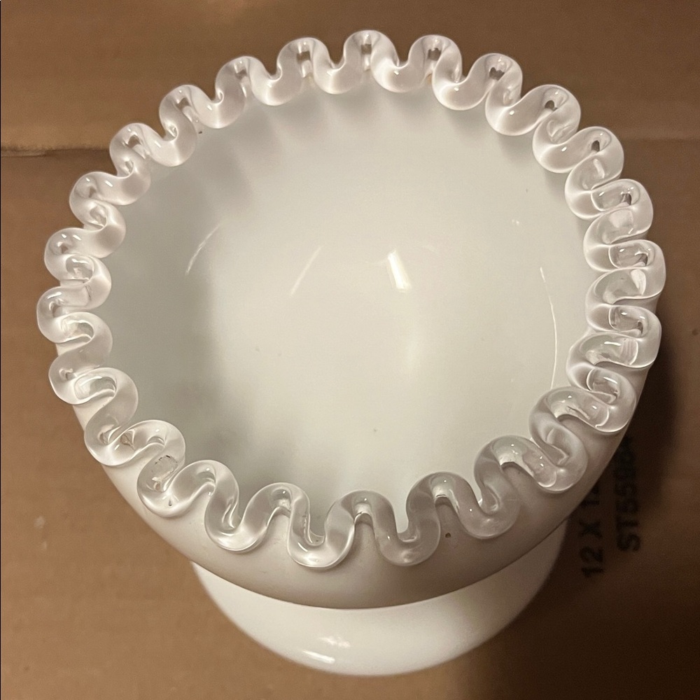 White Ruffled Edge Vase Fenton Silvercrest